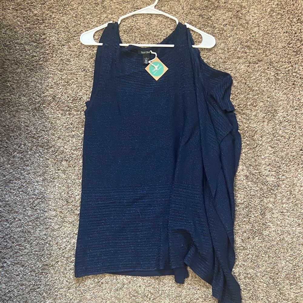 White House Black Market Navy Metallic Sleeveless Knit Shell